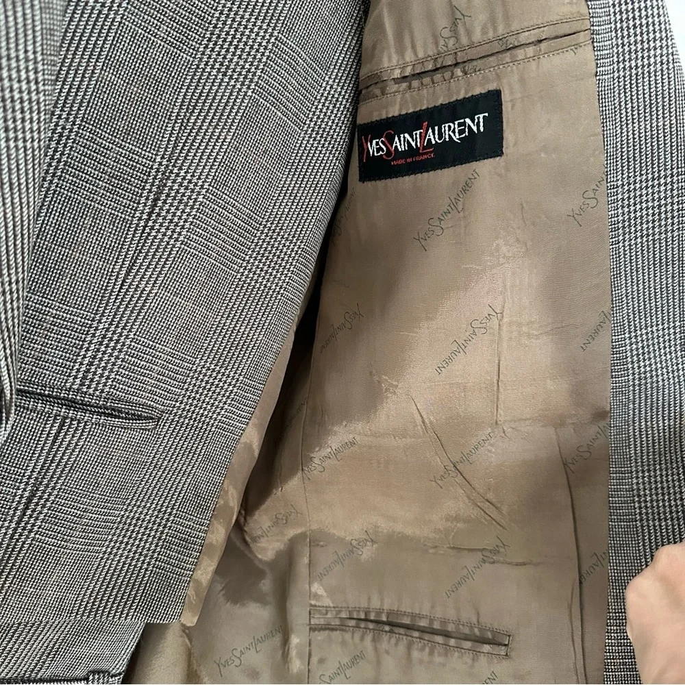Vintage 70’s Yves Saint Laurent Classic 3 Piece Mens Wool Plaid Suit